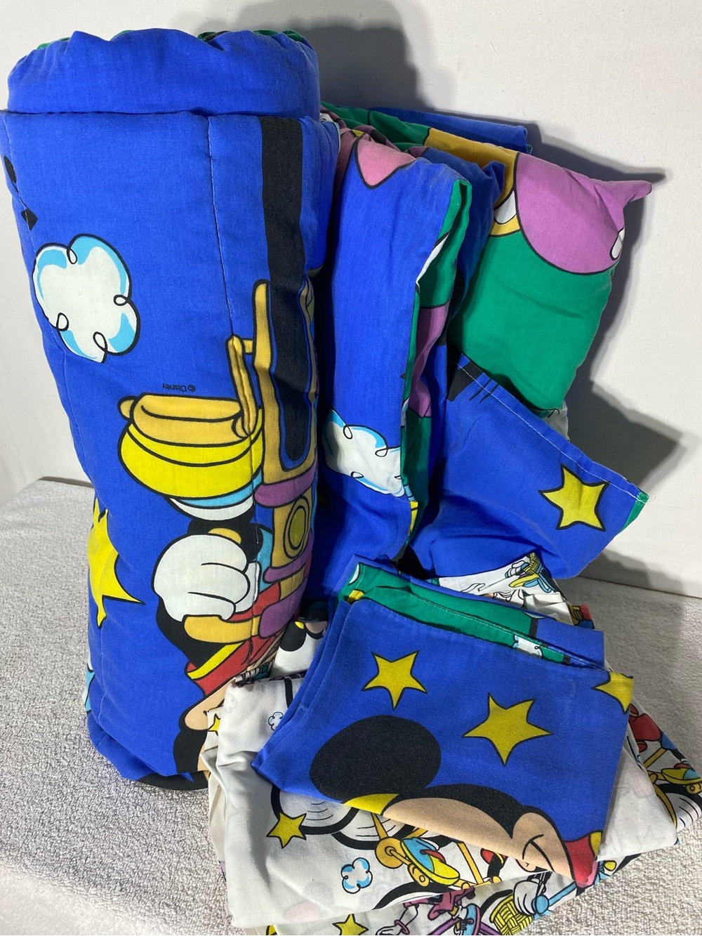 Vintage 90s Disney Mickey Mouse Bicycle Bedding Twin Comforter Sheets Pillowcase